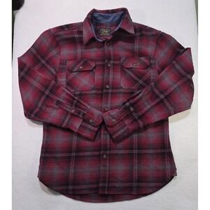 Jachs Heritage Flannel Shirt‎ Mens Medium Plaid Classic Living Burgundy Gray